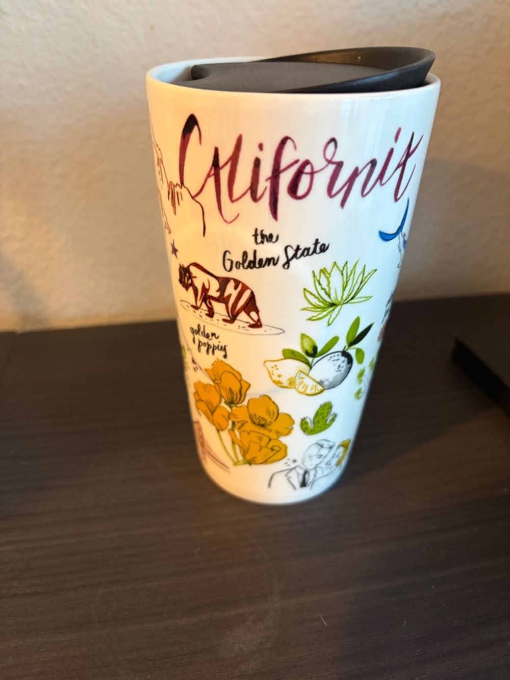 Starbucks White California Floral Travel Mug with Black Lid